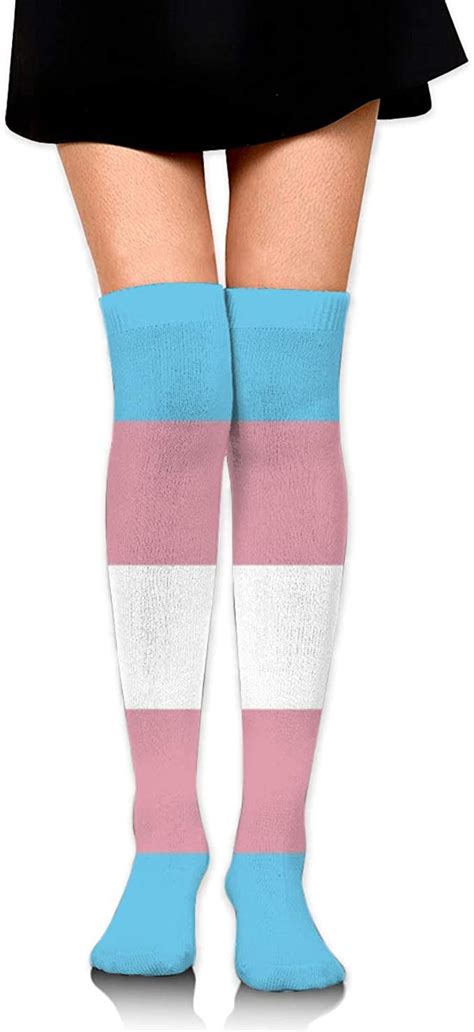 Seaeagle Transgender Pride Flag Women Thigh High Socks Over Knee High Stockings Long Boot Socks