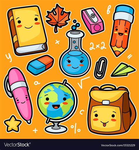 Kawaii School And Education Cute Supplies And Objects Set Download A