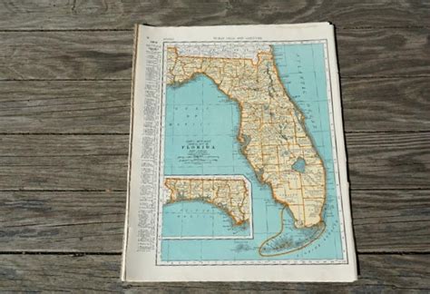 Vintage Florida Mapa Atlas Página State Map Wall Art 1939 Etsy