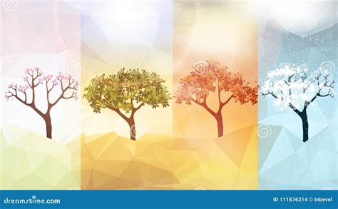 Four Seasons Banners With Abstract Trees Vector Illustration Stock