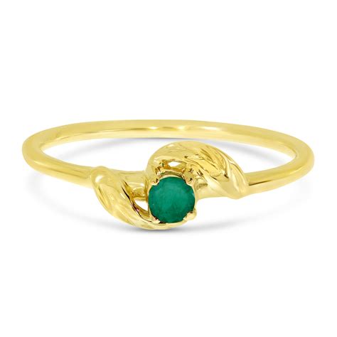 10k Yellow Gold 3mm Round Emerald Birthstone Leaf Ring Allure Jewelers