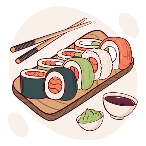 Draw Sushi Roll Vector Illustration Japanese Asian Traditional Food