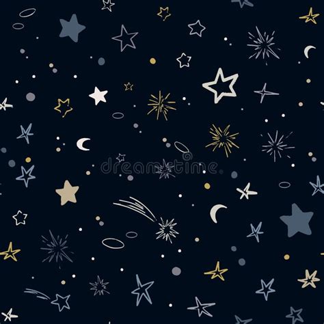 Vector Space Seamless Pattern With Planets Comets Constellations And
