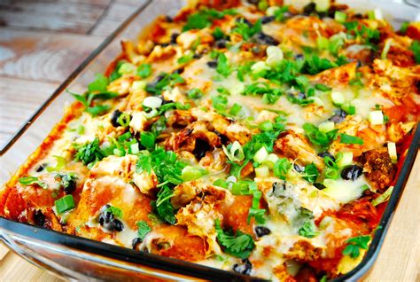 <p>unlike other fried, greasy mexican dishes, these baked enchiladas are low in saturated fat. Chicken Enchilada Casserole Recipe - 8 Smart Points - LaaLoosh