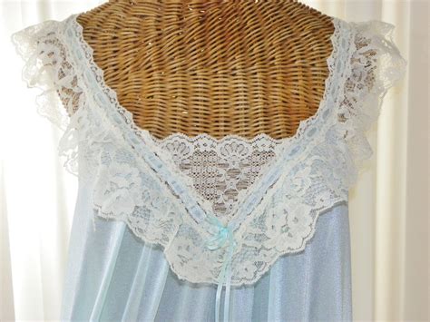 Quiet Moments Floor Length Nightgown Light Blue Ruffle Lace