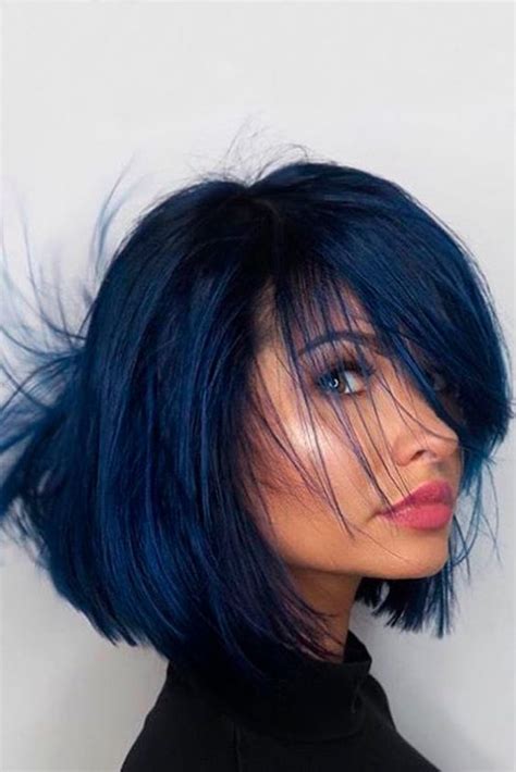 Midnight Blue Hair Hair Styles Medium Length Hair Styles Bangs With