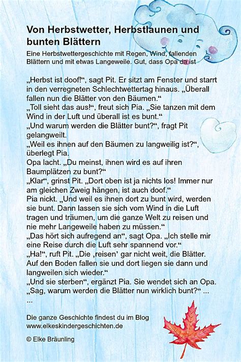 Hier noch eine weitere seite mit 103 weiteren tollen kindergeschichten: Herbstwetterlaunen und bunte Blätter * Elkes ...