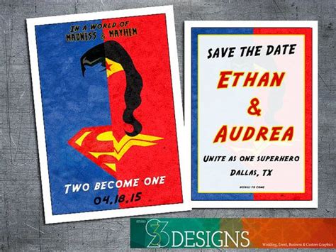 Superhero Wedding Invitation Super Man And Wonder Woman Invitation