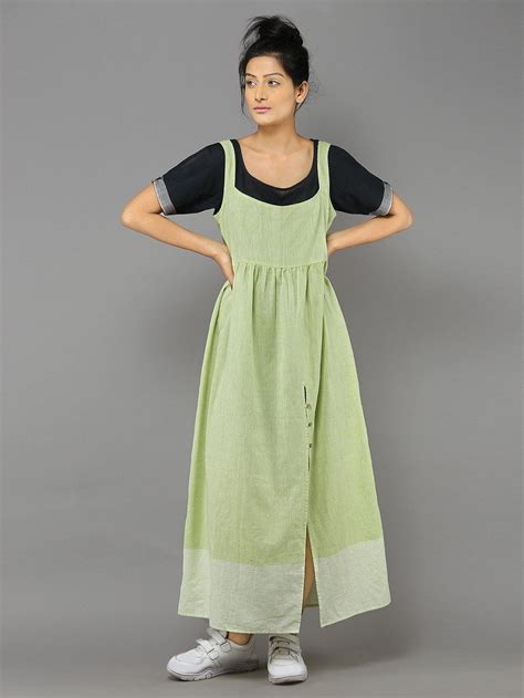 Buy Black Green Khadi Cotton Maxi Dress Set Of 2 Online