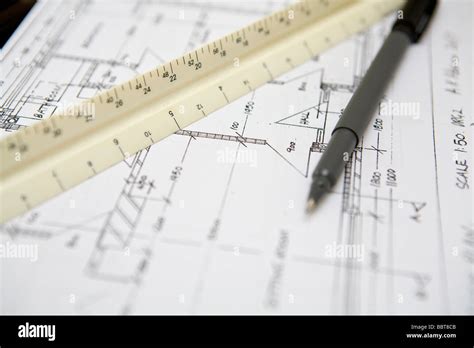 Architects Drawing Pen And Ruler Stock Photo Alamy