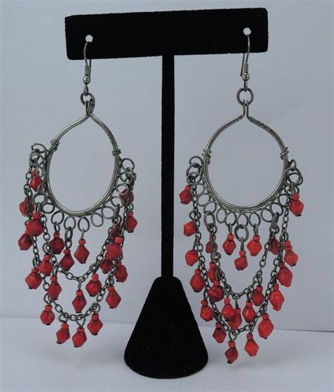 Items Similar To Red Glass Bead Chandelier Earrings From Jamaica 1980s