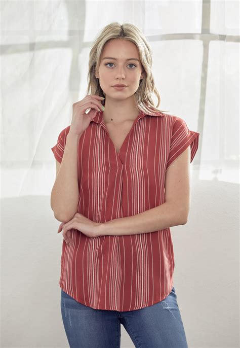 Vertical Stripe Short Sleeve Blouse Shop Tops At Papaya Clothing