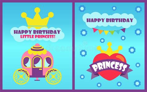 Crown And Carriage Happy Birthday Princess Vector Stock Vector