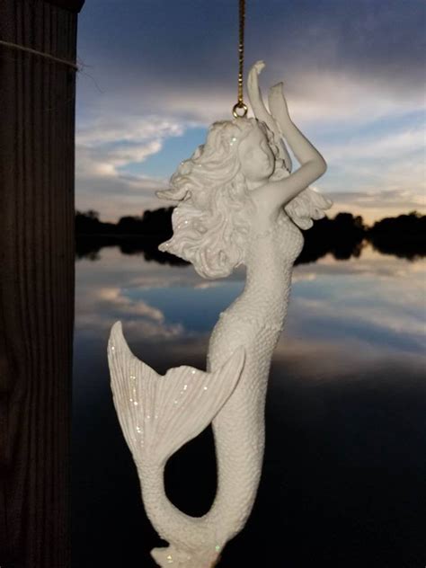 Beautiful White Glitter Flowing Hanging Mermaids Set Of 3 All Seaso