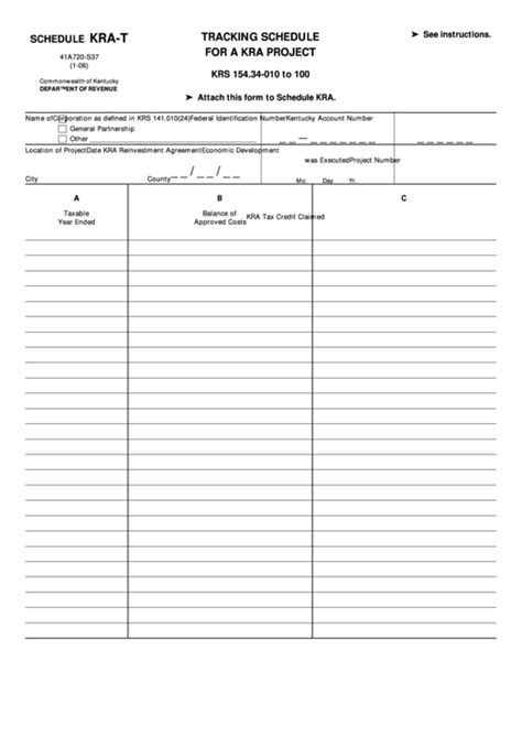 Form 41a720 S37 Schedule Kra T Tracking Schedule For A Kra Project