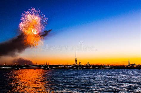 Festive Fireworks On The Waterfront At Sunset Stock Photo Image Of