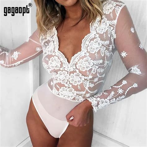 Buy Gagaopt Spring Lace Bodysuit Women Floral Embroidery Sexy Bodysuit Long