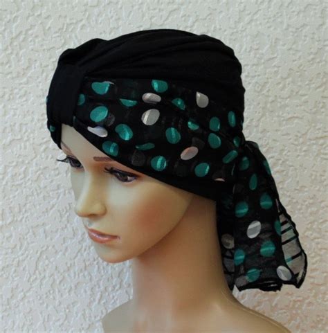Womens Head Covering Black Turban And Scarf Two Piece