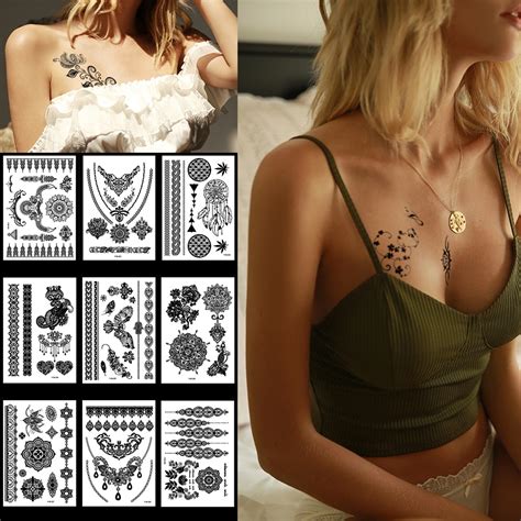 1pc Fashion Flash Waterproof Tattoo Women Black Ink Henna Jewel Sexy Lace Flower Pendant Henna