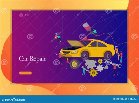 Landing Page Template Car Service Having Their Repaired People Paint