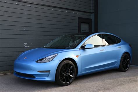 Tesla Model 3 Matte Metallic Frosty Blue Car Wrap Vancouver