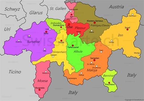 Map Of Graubunden Grisons Map Thusis Ticino