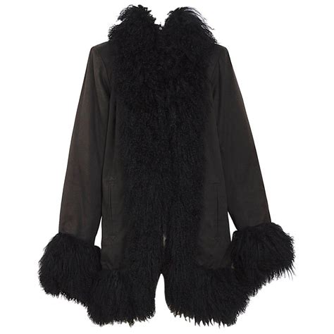 Yves Saint Laurent Fourrures Vintage Black Mongolian Lamb Fur Trimmed