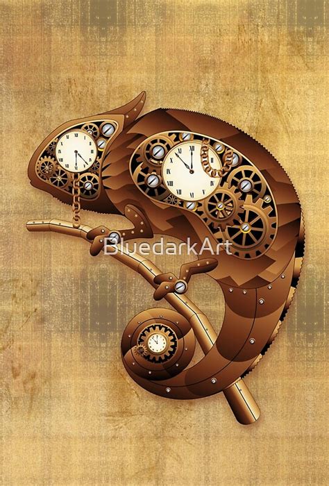 Steampunk Chameleon Vintage Style By Bluedarkart Redbubble