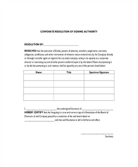 Corporate Resolution Template Template Business