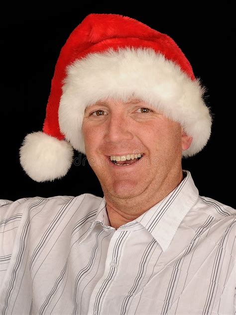 Smiling Man Wearing Santa Hat Stock Photo Image Of Portrait Black
