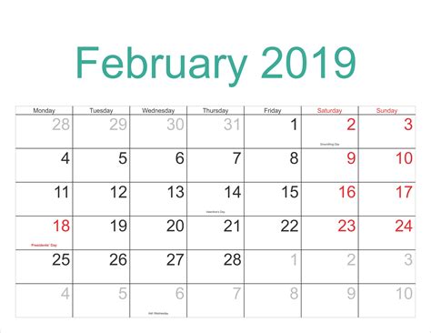 February 2019 Calendar Malayalam Qualads
