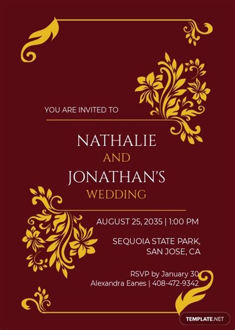 maroon  gold wedding invitation template   word psd