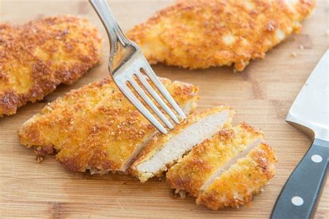 Spread panko breadcrumbs out on a sheet of waxed paper. Parmesan Crusted Chicken - Fifteen Spatulas