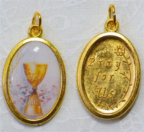 First Holy Communion Picture Medal Pendant Gold Tone 20 X 15mm Made