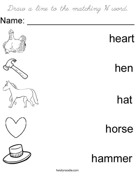 Hello friends, in this video we have presented around 30 words starting with letter h.if you find this video useful then please like and . Draw a line to the matching H word Coloring Page - Cursive ...