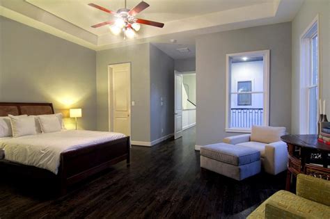 Painted floors are a hot item in home décor right now. bedroom paint color, a soft blue-grey | 216 design ...