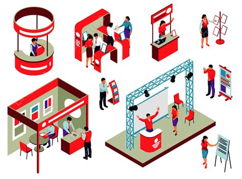 Trade Exhibition Isometric Set With Staff And Visitors Exposition