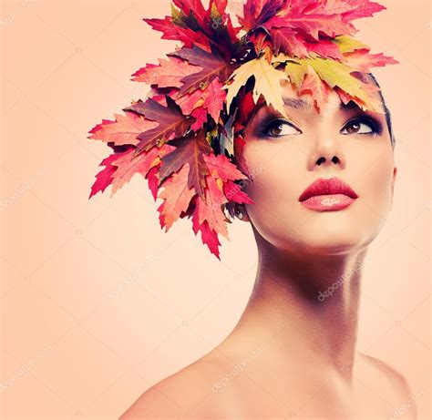 Autumn Woman Fashion Portrait Beauty Autumn Girl Stock Photo