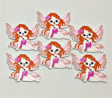 6 Fairy Buttons Pink Fairy Buttons Fairies Angel Buttons Quilting