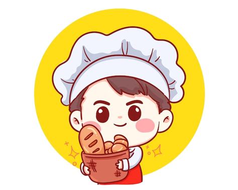 Premium Vector Cute Bakery Chef Boy Holding Bread Smiling Cartoon Art