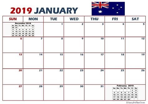 Calendar For January 2019 Australia Calendar Australia 2019 Calendar