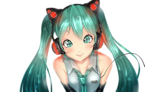 Wallpaper Girl Smile Anime Headphones Art Tie Wire Vocaloid