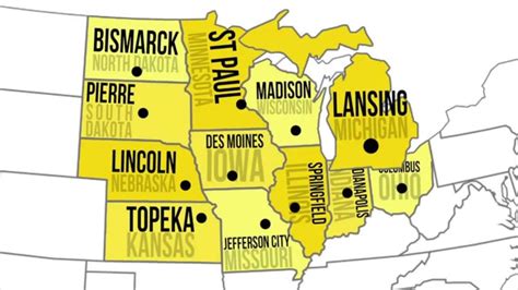 Midwestern Capitals And States Midwest Region States And Capitals