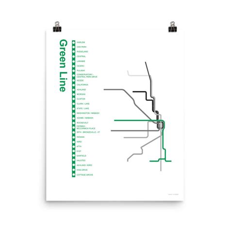 Chicago Green Line Cta Transit Map Thiscitymaps Etsy