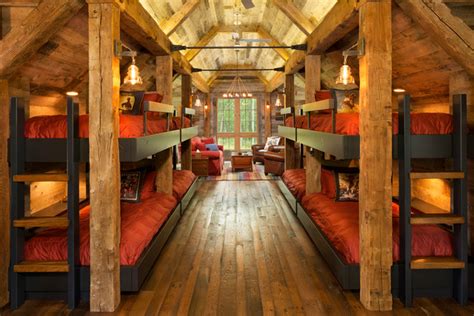 Northern Wisconsin Bunk House Rustic Bedroom