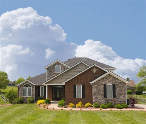 Brick And Stone Suburban Home Stock Photo Image Of Residential Rock
