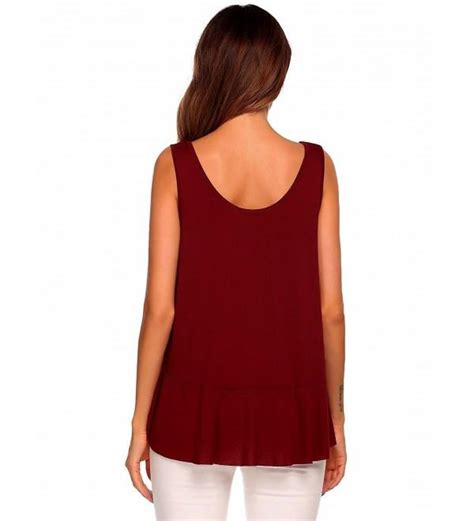 women s summer sleeveless ruffle hem pleated casual t shirt tank tops wine red cj184c4z9si
