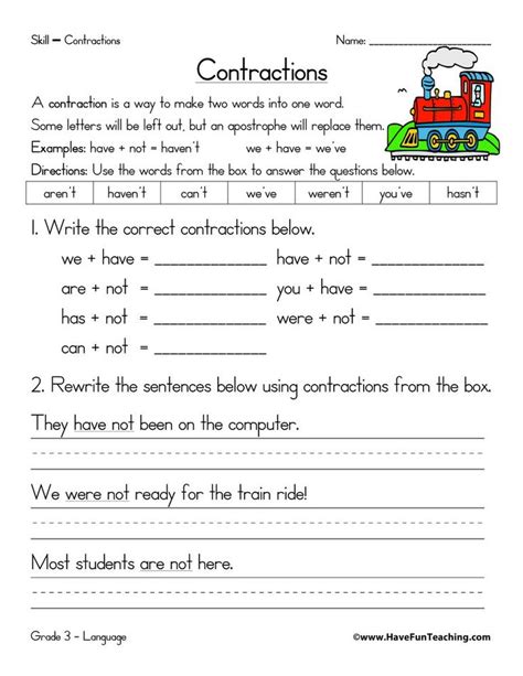 Contractions Worksheets • Have Fun Teaching Contraction Worksheet