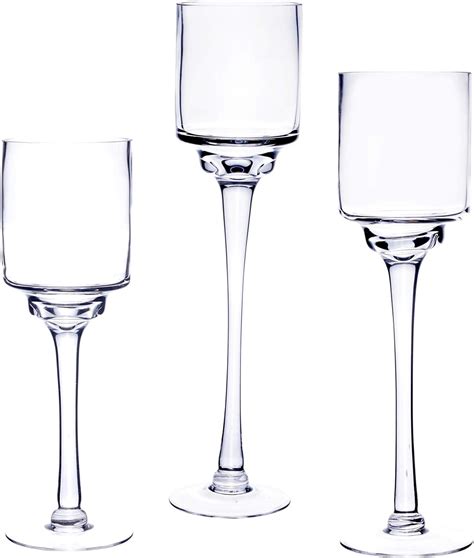 Cys Excel Glass Stem Candle Holders Set Of 3 Tall
