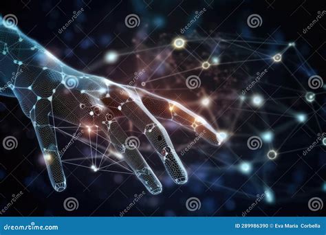 Ai Machine Learning Robot Hands And Human Touching Screen Stock Photo